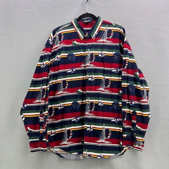 Vintage Keeler Bag Mens Multicolor Sailing Striped Button Down Shirt Size XL - Picture 1 of 7